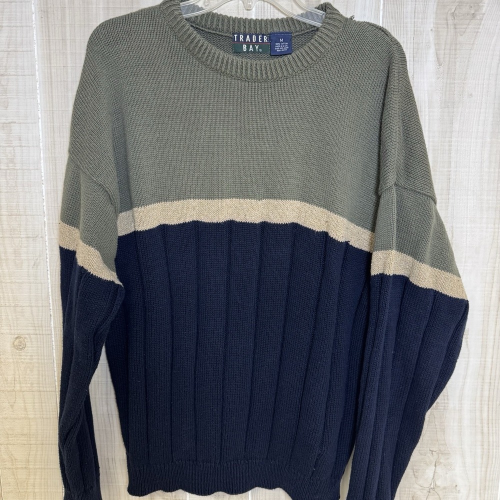 Vintage Trader Bay 80s 90s Made In USA Striped Sweater Preppy Dad Oversized M